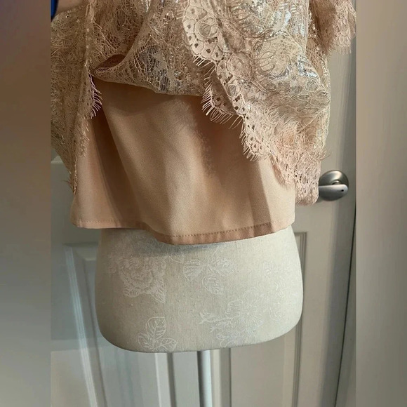 Revolve Endless Rose Off The Shoulder Shimmer light pink & silver top size M NWT - Picture 11 of 16